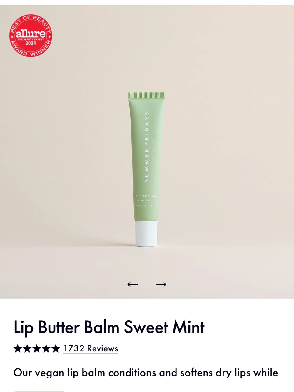 NIB Summer Fridays Lip Butter Balm - Sweet Mint